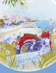 Illustration paysage, voiture et moto